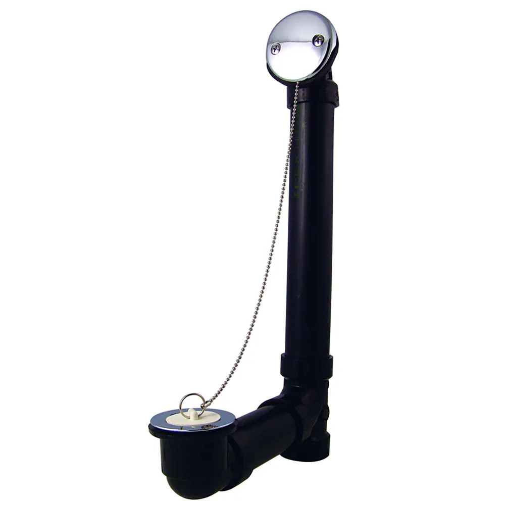 Drain de bain intégral en ABS avec trop-plein et bouchon avec chaîne au fini chromé, 1-1/2"