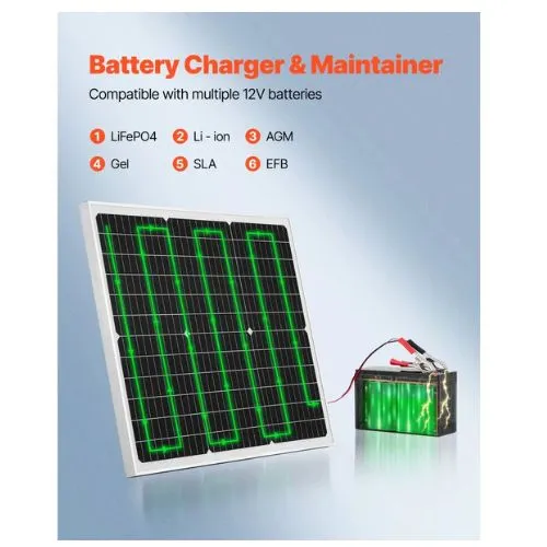 50W 12V Solar Battery Charger Maintainer, Mono Solar Panel Trickle Battery Charger Amélioré MPPT Controller