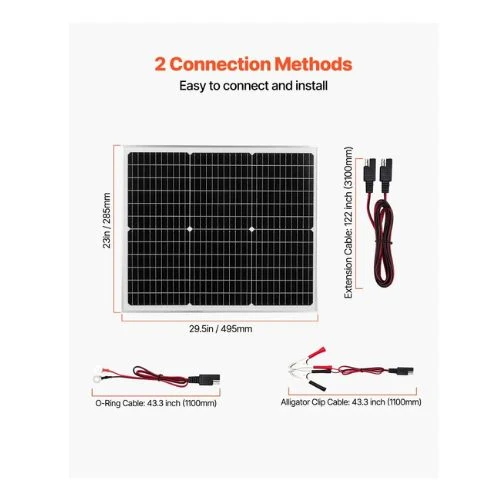 50W 12V Solar Battery Charger Maintainer, Mono Solar Panel Trickle Battery Charger Amélioré MPPT Controller