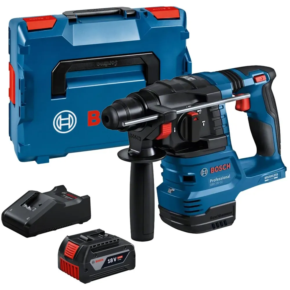 Bosch GBH 18V-22 18V Brushless SDS-Plus Rotary Hammer Drill 1 x 5.0Ah Battery, Charger & Case