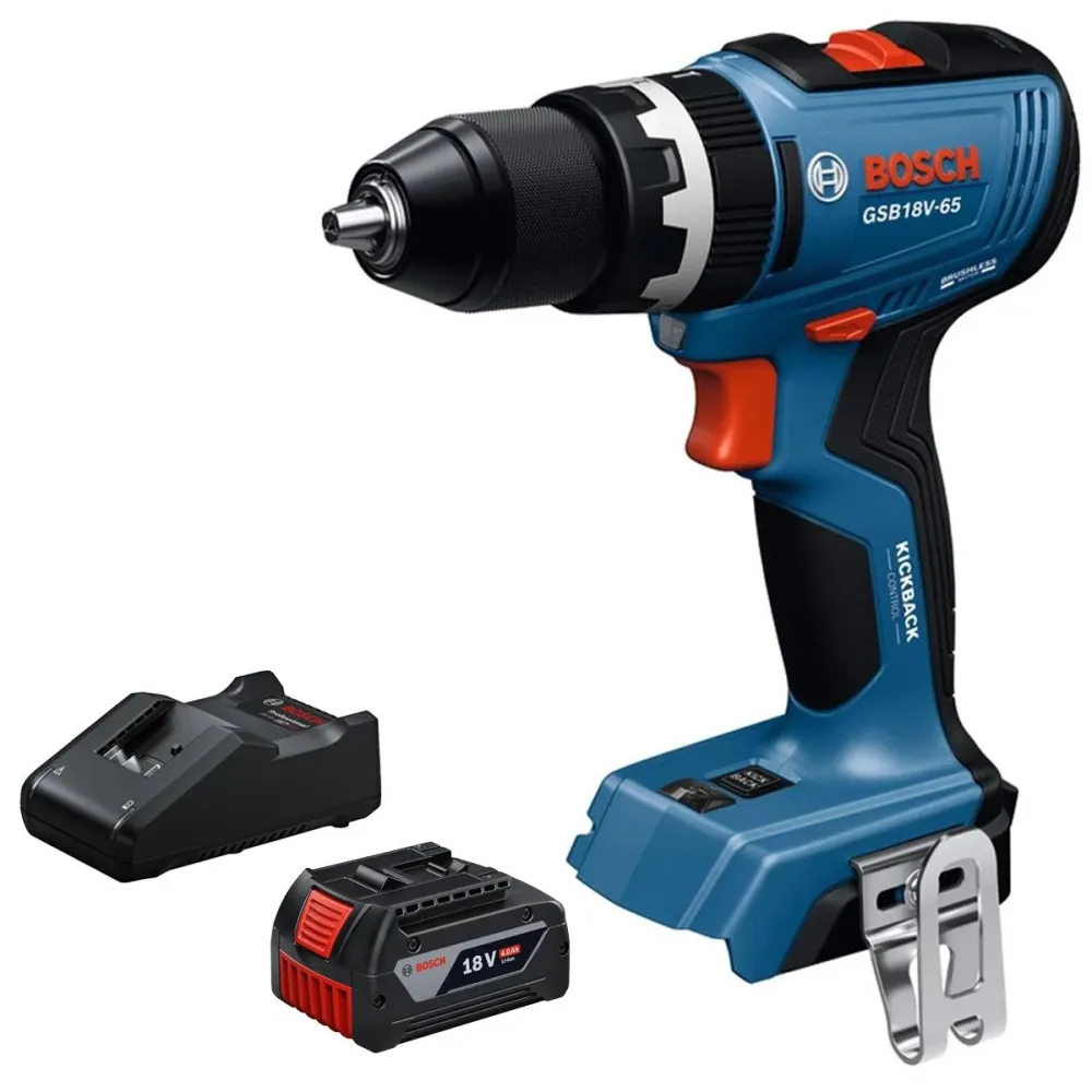 Bosch GSB 18V-65 18V Brushless Combi Drill 1 x 4.0Ah Battery & Charger
