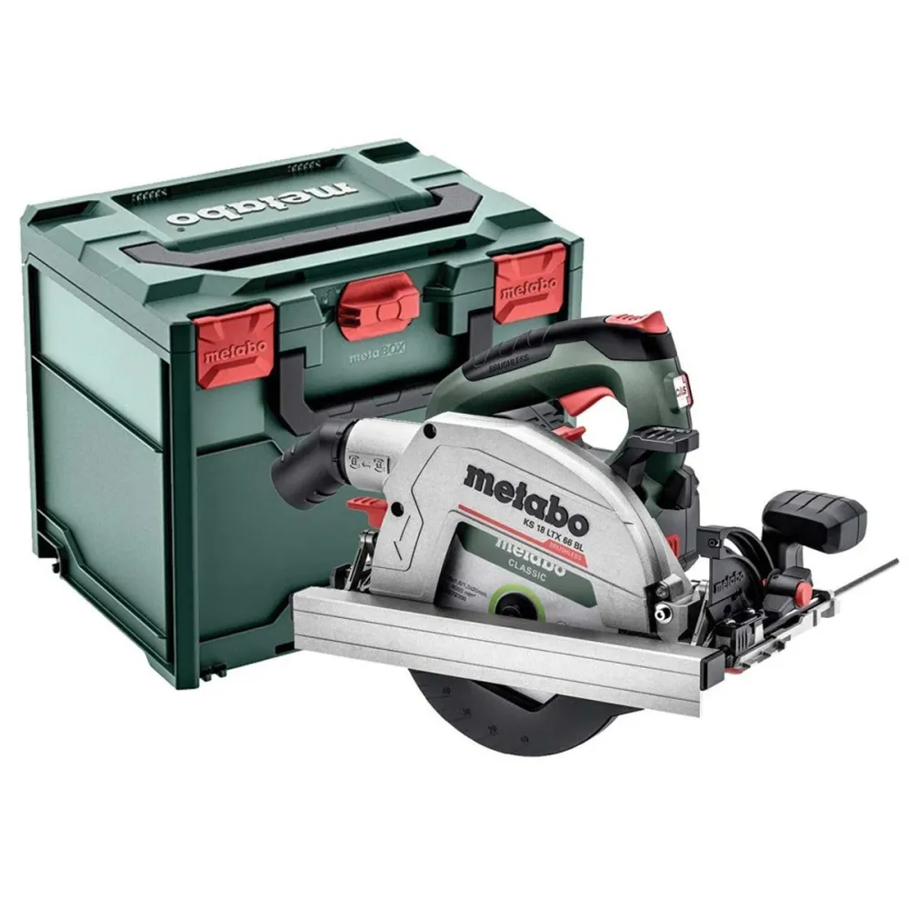 Housse de protection quad Metabo KS 18 LTX 66 BL 18V Brushless 165mm Circular Saw 1 x 8.0Ah Battery Charger & Metabox