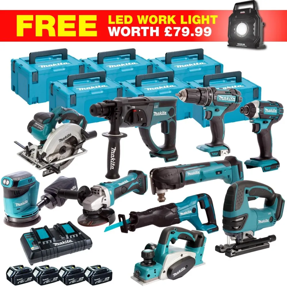 Makita 18V 11 Piece Combo Kit 4 x 5.0Ah Batteries & Charger T4TKIT-27801 Compatible avec la plupart des modèles