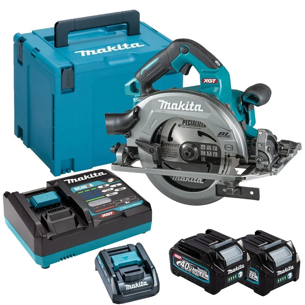 Makita HS004GD203 40V Max XGT 190mm Brushless Circular Saw 2 x 2.5Ah Batteries, Charger Case