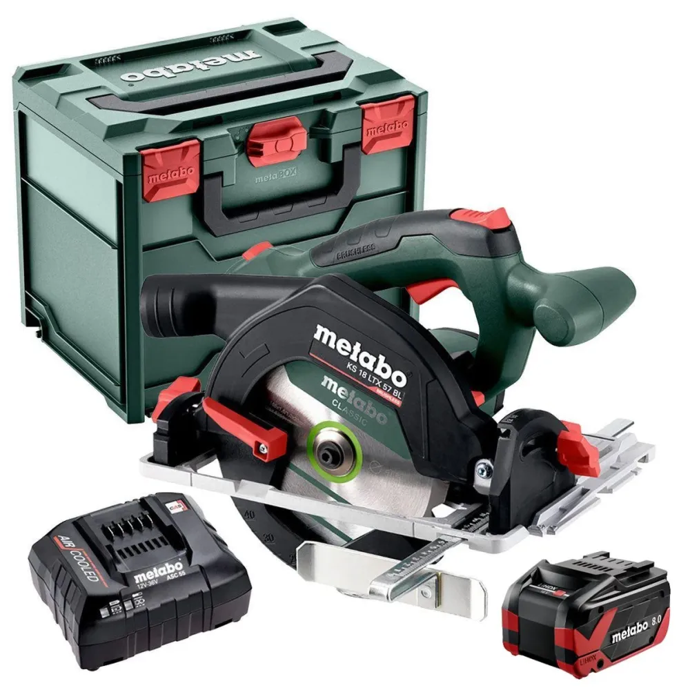Metabo KS 18 LTX 57 BL 18V Brushless 165mm Circular Saw 1 x 8.0Ah Battery Charger & Metabox