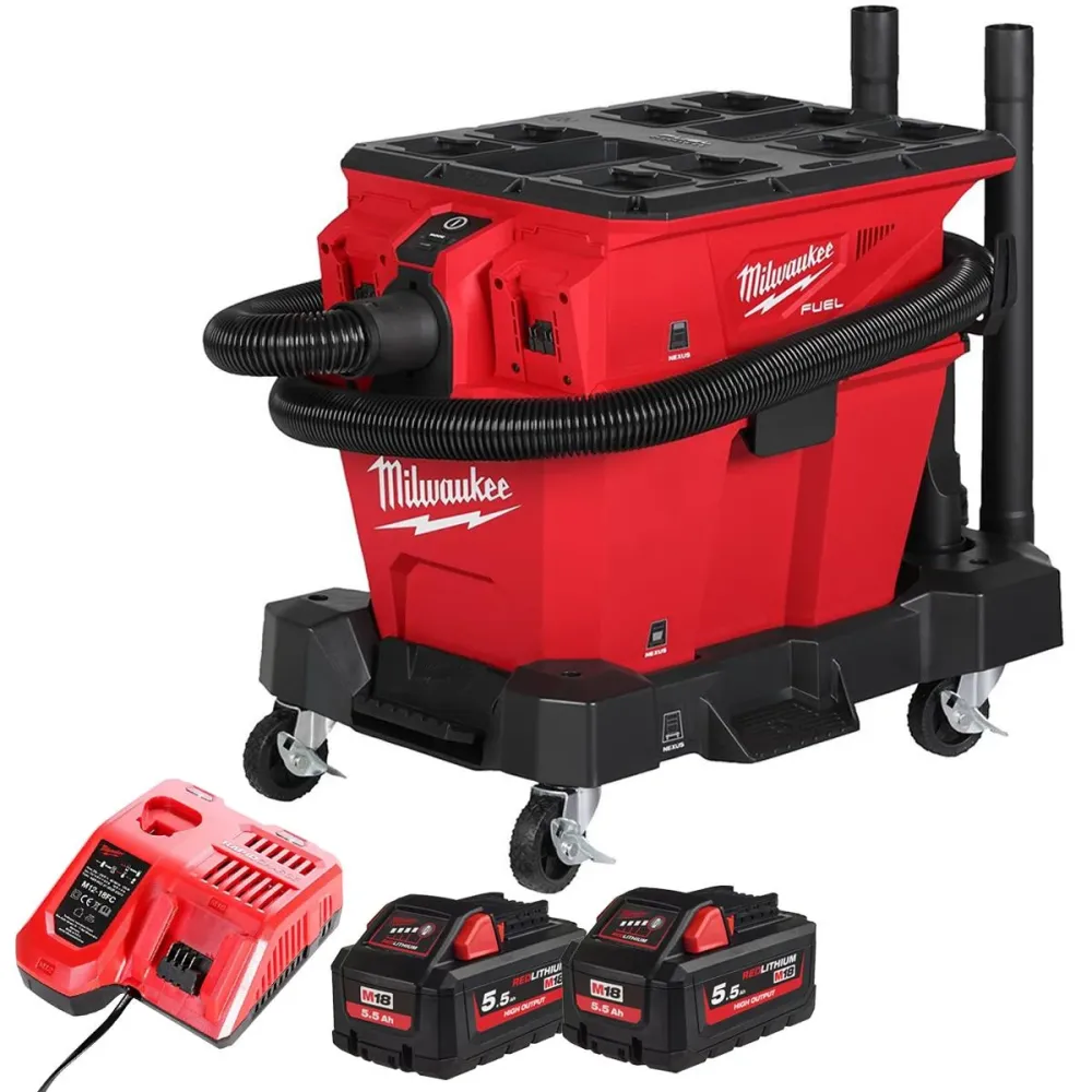 Milwaukee M18F2VC23LG2-0 36V Brushless Wet & Dry Vacuum Cleaner 2 x 5.5Ah Battery & Charger
