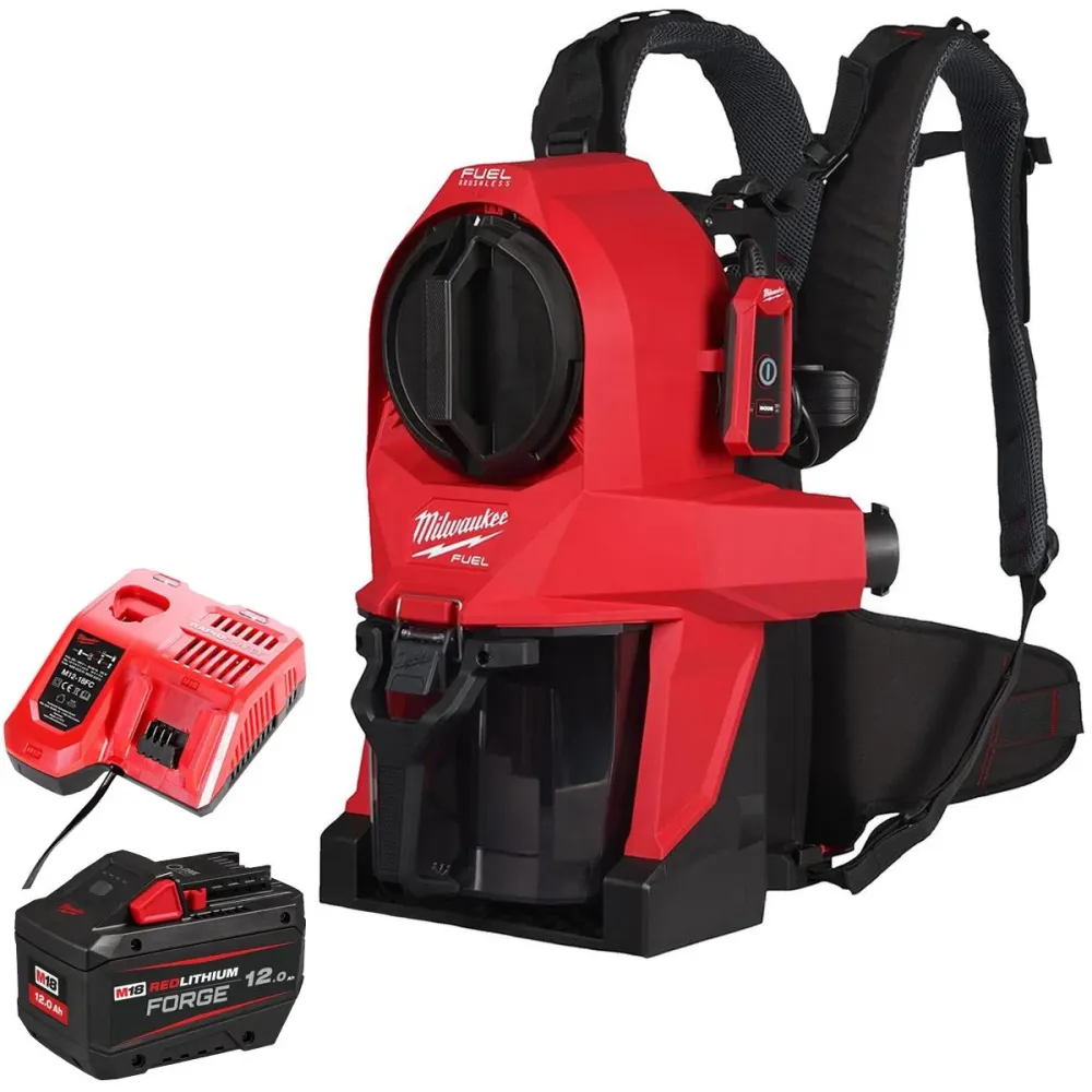 Milwaukee M18FBPV2-0 18V M18 Brushless Backpack Vacuum 1 x 12.0Ah Battery & Charger