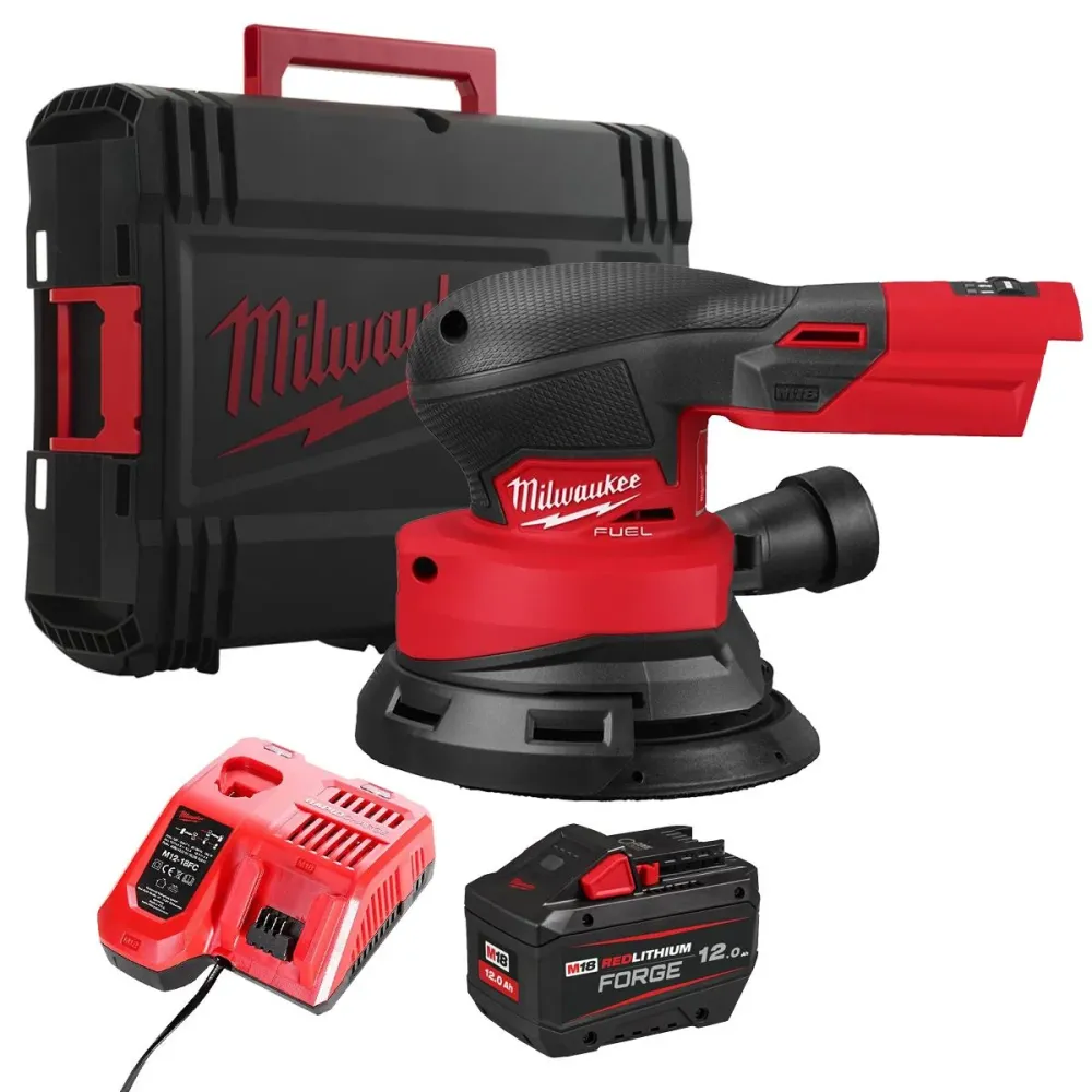 Milwaukee M18FROS125-0X 18V M18 Brushless Random Orbital Sander 1 x 12.0Ah Battery Charger & Case