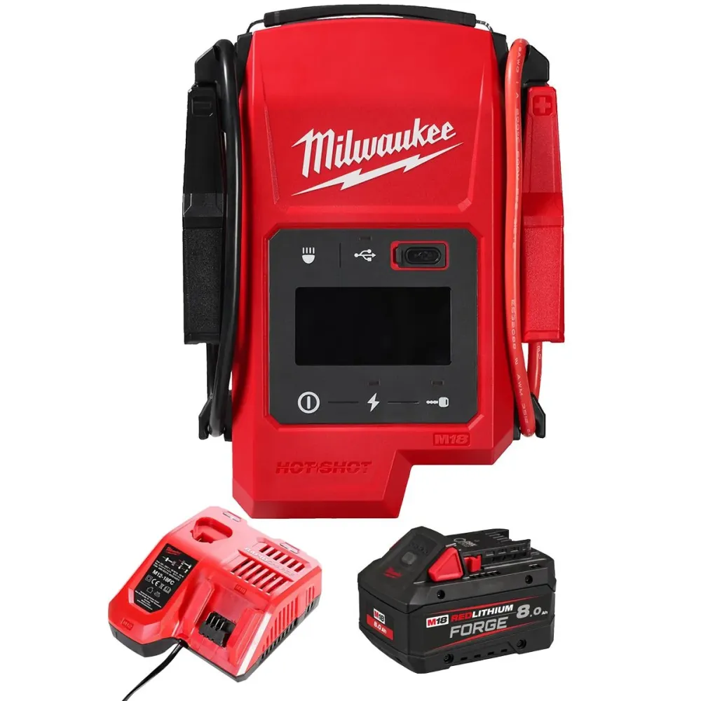 Milwaukee M18JS2000-0 18V Jump Starter 1 x 8.0Ah Battery & Charger avec fixation universelle