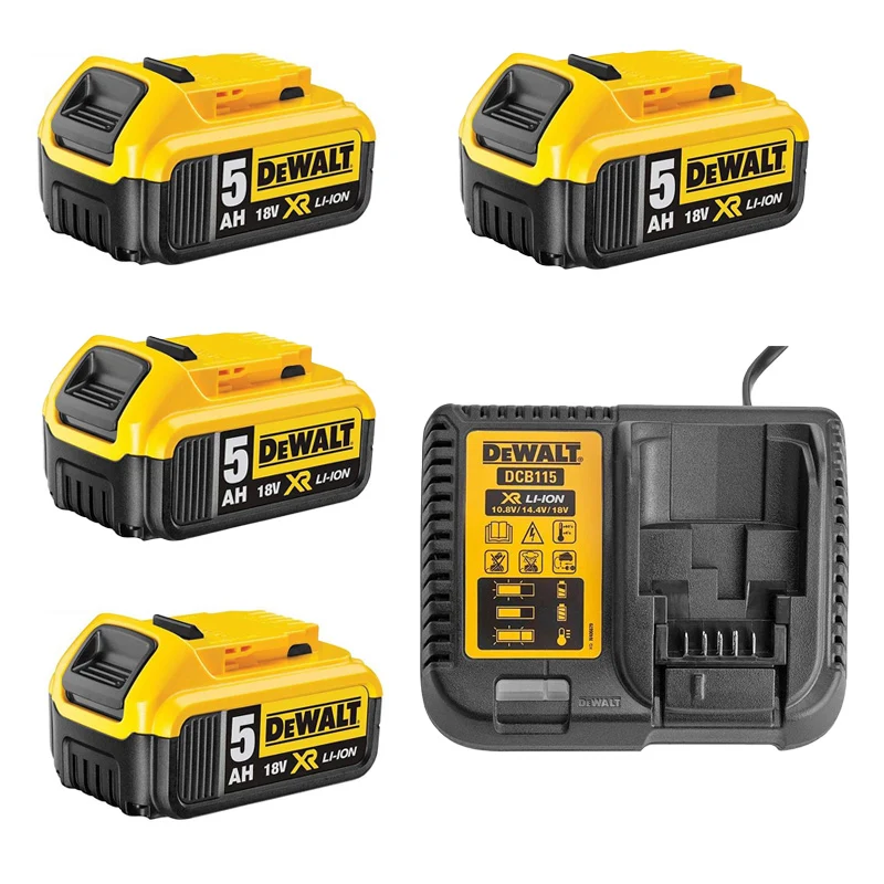 Pack ÉNERGIE DEWALT 4 Batteries 5,0 Ah 18V DCB184-XJ et un chargeur DCB115-XJ avec système antivol