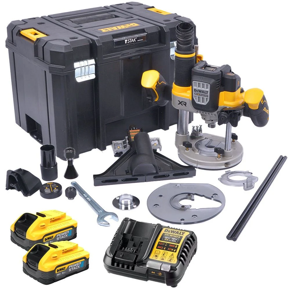 Support smartphone Dewalt DCW620H2-GB 18V XR Brushless 1/2" Plunge Router 2 x 5.0Ah Powerstack Battery Charger & TSTAK Case