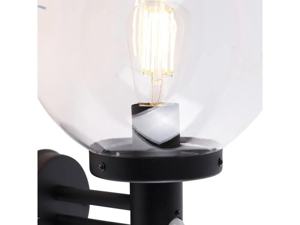 Applique d'extérieur noire avec verre voir à travers avec détecteur de mouvement - Sfera