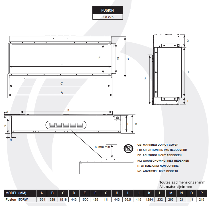 ONYX - meerzijdige haard FUSION 150 RW insert électrique simple face, en angle où multiples SUMMER IMPUR