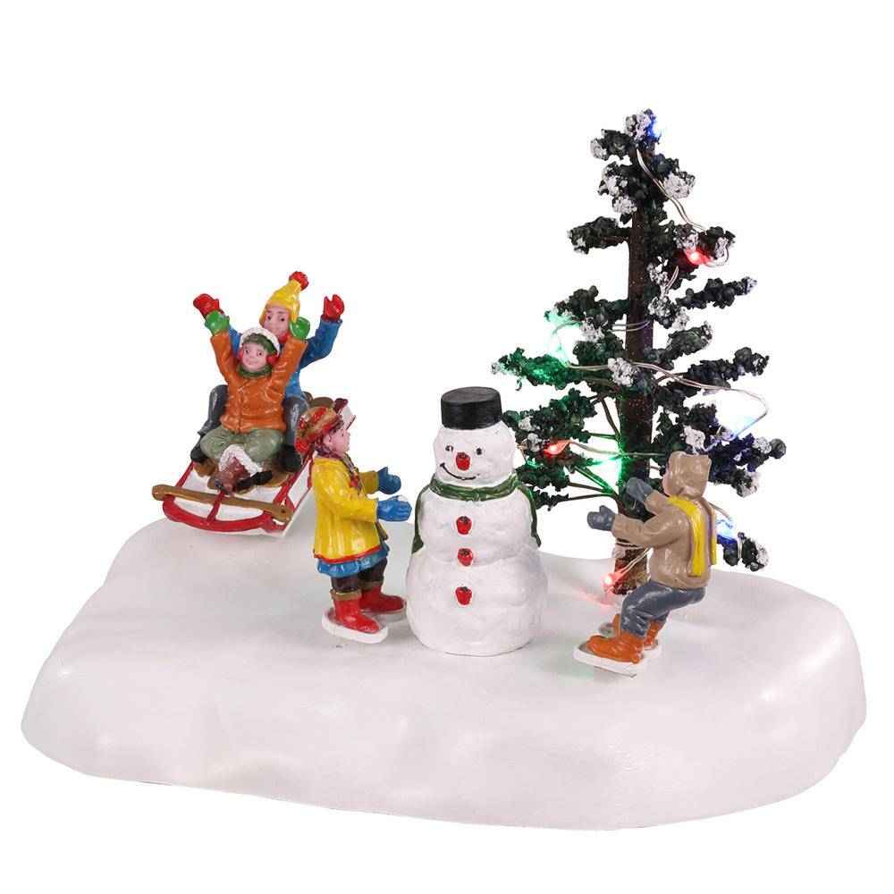 Scène de Noël animée : Jeux dans la neige - H.12,4cm pour toutes saisons