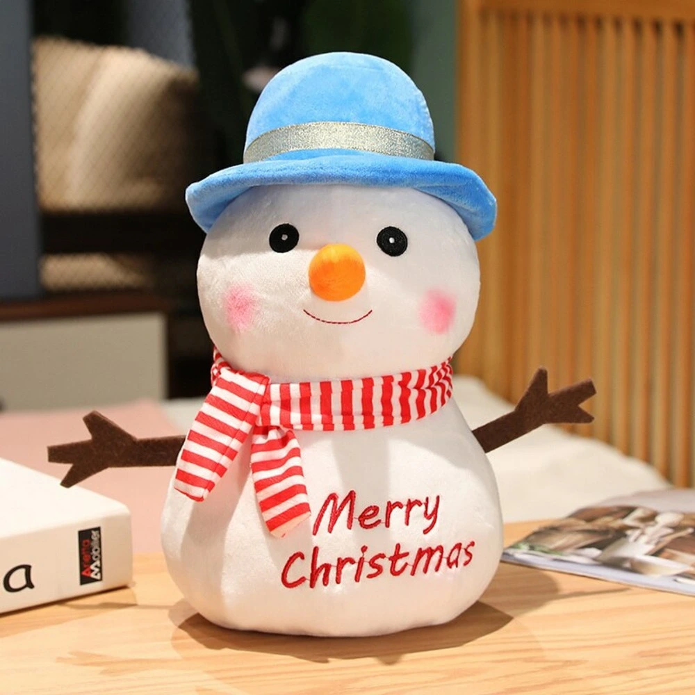 Support smartphone Peluche de noël - bonhomme de neige avec chapeau bleu