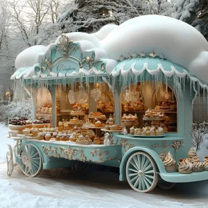 Toile de fond Chariot Bleu de Glace et Neige de Noël RR8-47