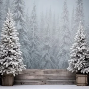 Toile de Fond de êt Enneigée avec Arbres Givrés de Noël RR8-247