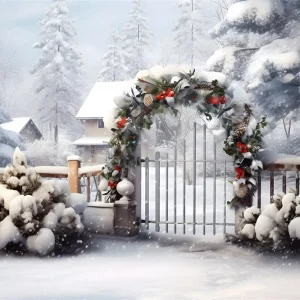Toile de fond de Guirlande avec êt de Noël Neigeuse RR7-866