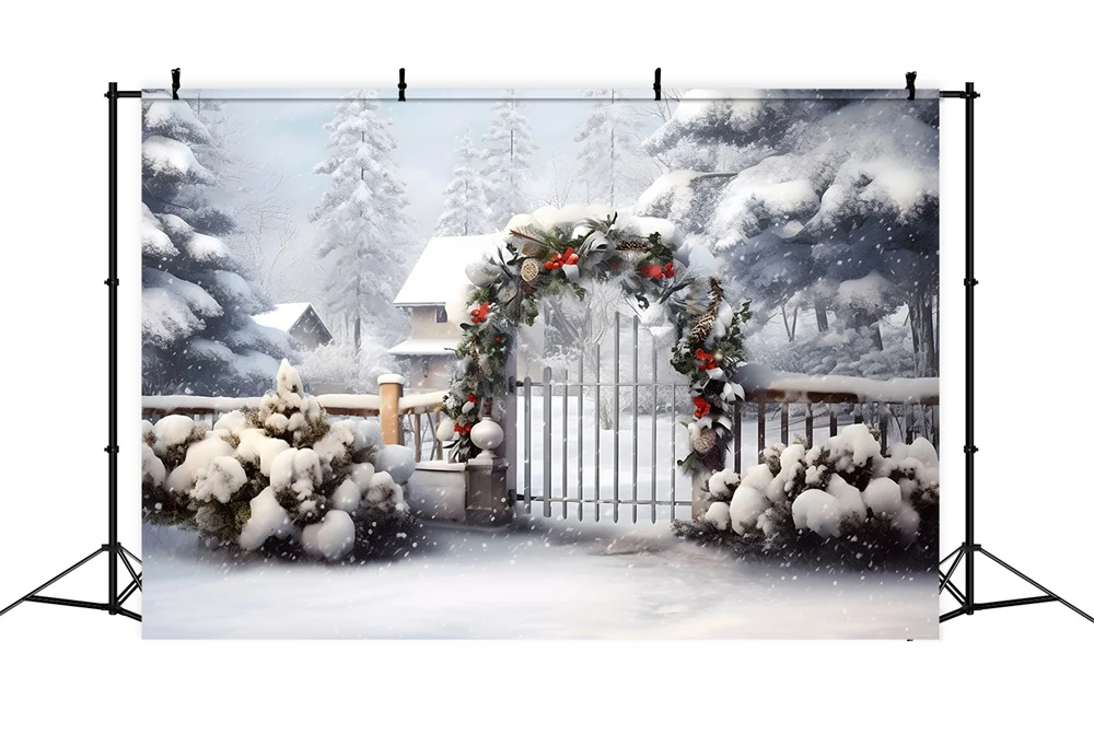Toile de fond de Guirlande avec êt de Noël Neigeuse RR7-866