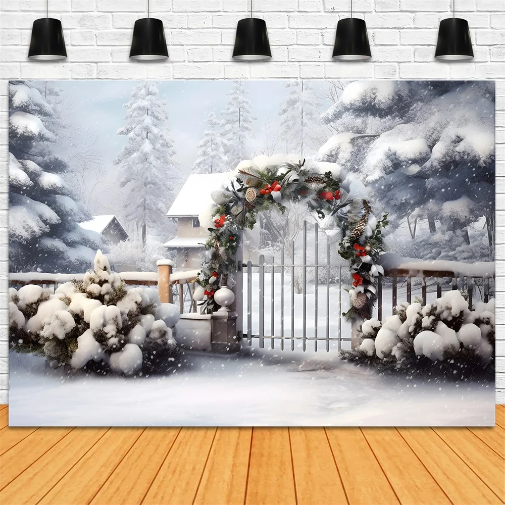 Toile de fond de Guirlande avec êt de Noël Neigeuse RR7-866