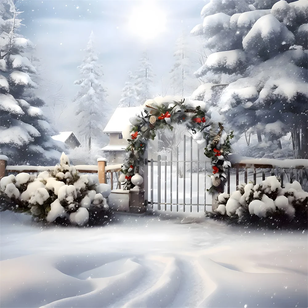 Toile de fond de Guirlande avec êt de Noël Neigeuse RR7-866