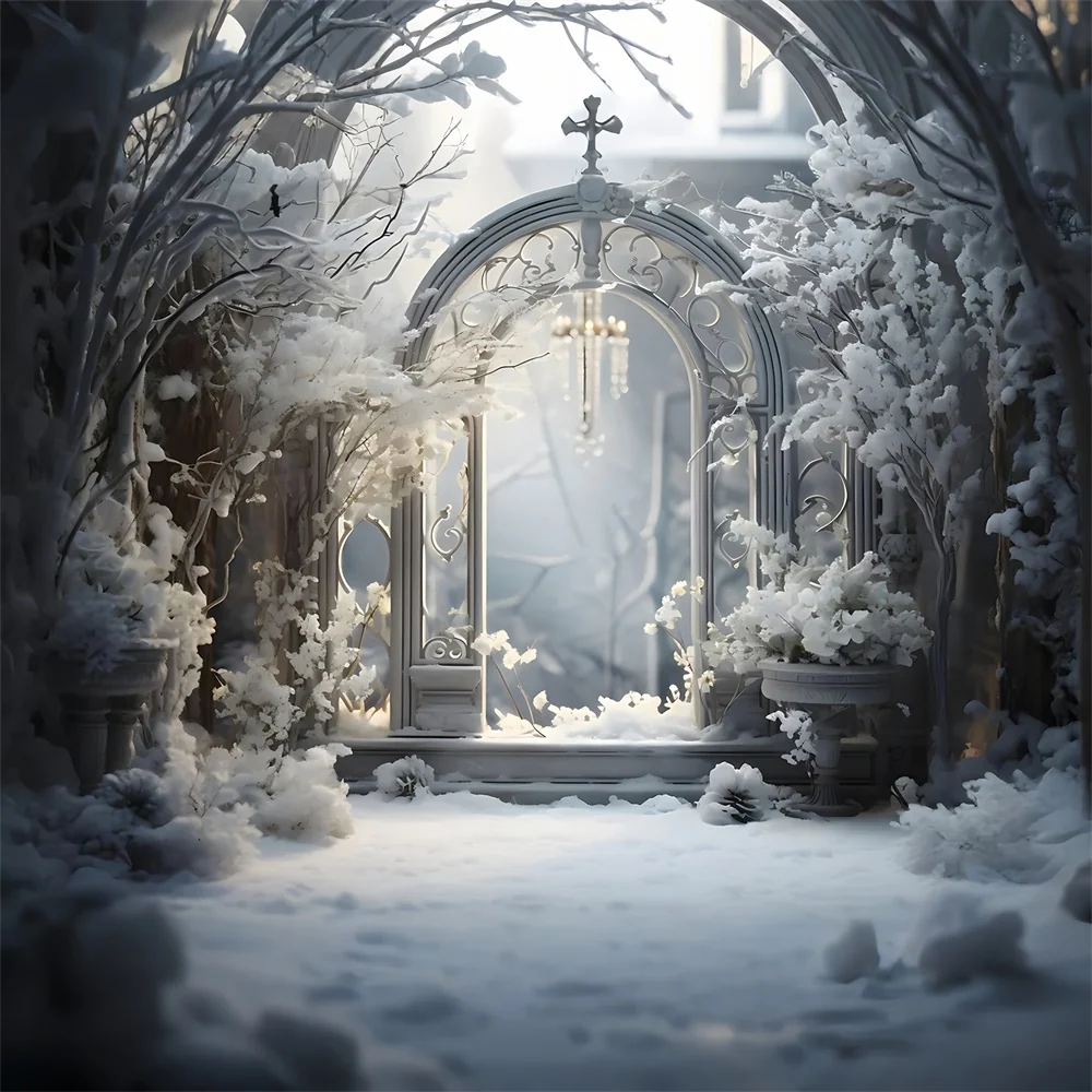 Toile de fond de Merveille de Neige avec Arbre de Noël RR7-852
