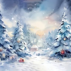 Toile de Fond Tranquille de êt Enneigée avec Cadeaux de Noël RR8-154