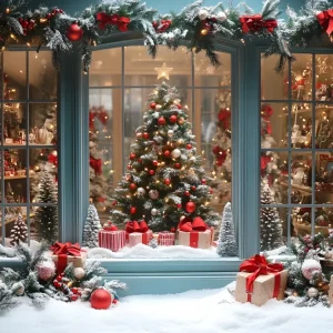 Toile de fond Vitrine de Magasin Neige de Noël RR8-58