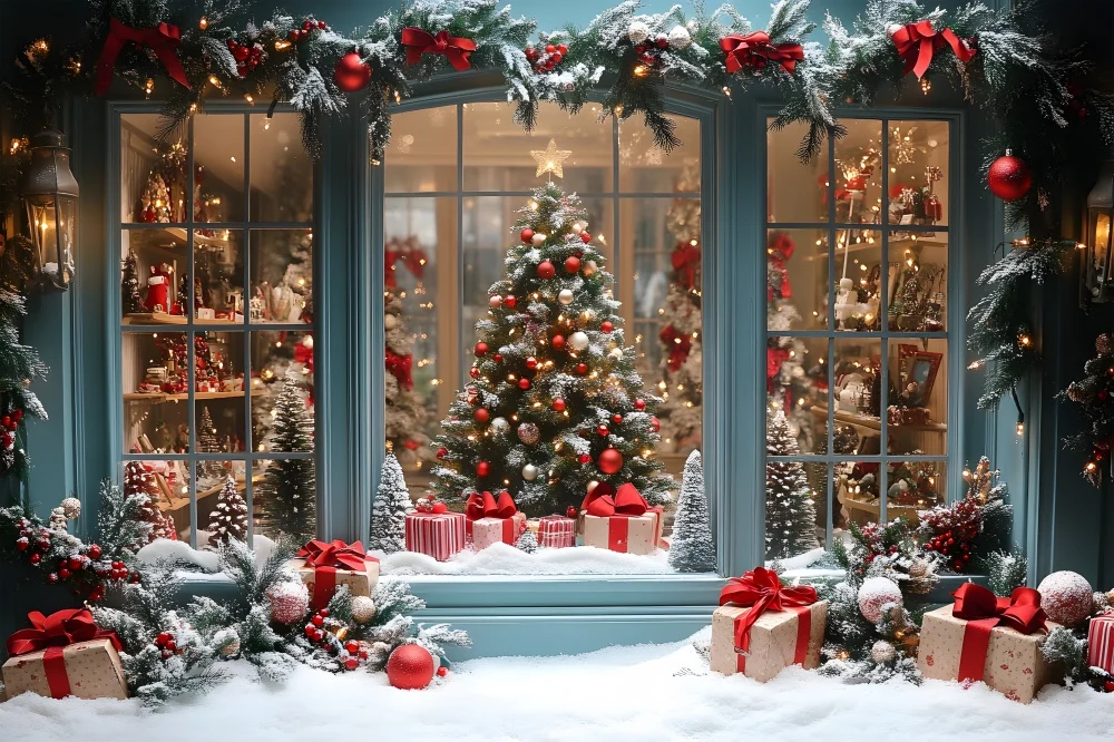 Toile de fond Vitrine de Magasin Neige de Noël RR8-58