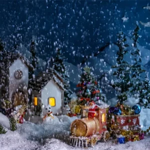 Toile de Fond Voyage en Train sous la Neige de Noël BRP8-159