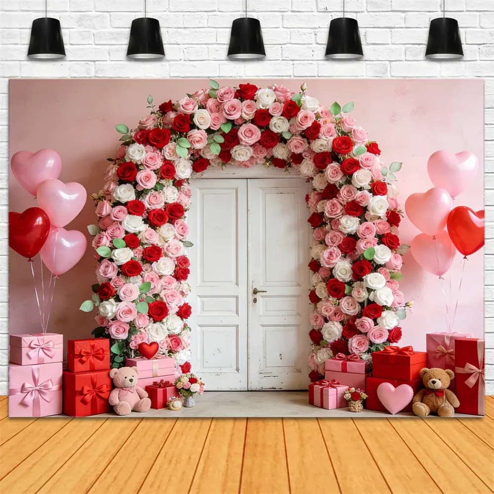 Arche florale Fond de Saint-Valentin Couronne de roses pour porte Cadeaux Ballons en forme de cœur Fond LXX512-53