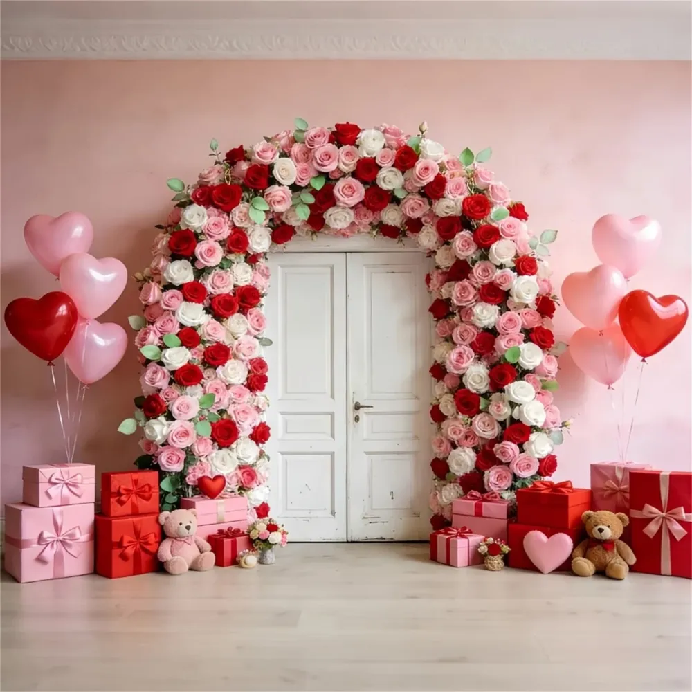 Arche florale Fond de Saint-Valentin Couronne de roses pour porte Cadeaux Ballons en forme de cœur Fond LXX512-53