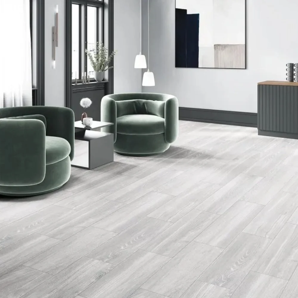 Certifié CE Pavimento laminato fibra di legno con strato protettivo corindone rovere ghiaccio ad incastro alta resistenza...