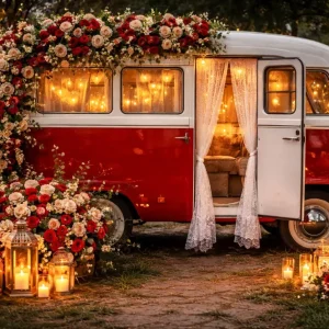 Fond rose rouge Lanterne vieux Camper Romance Paillettes Fond Valentine LXX512-85