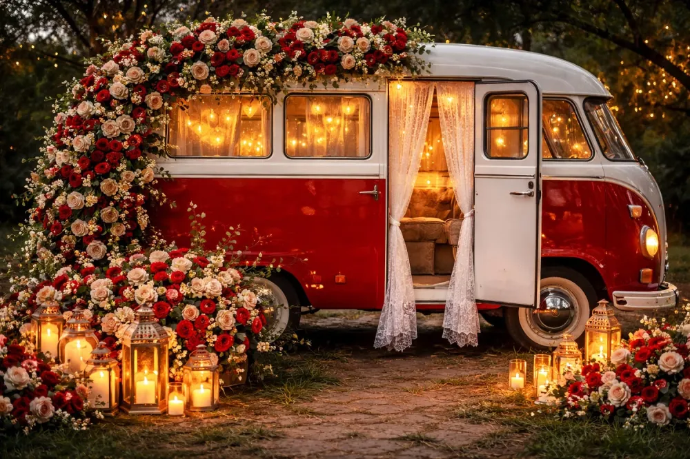 Fond rose rouge Lanterne vieux Camper Romance Paillettes Fond Valentine LXX512-85