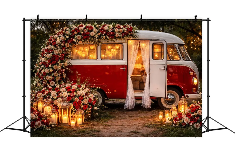 Fond rose rouge Lanterne vieux Camper Romance Paillettes Fond Valentine LXX512-85