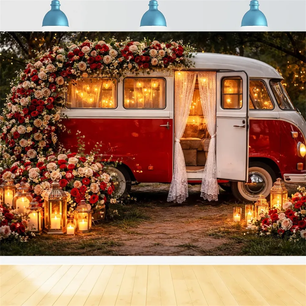 Fond rose rouge Lanterne vieux Camper Romance Paillettes Fond Valentine LXX512-85