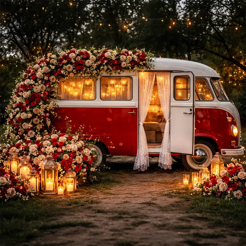 Fond rose rouge Lanterne vieux Camper Romance Paillettes Fond Valentine LXX512-85