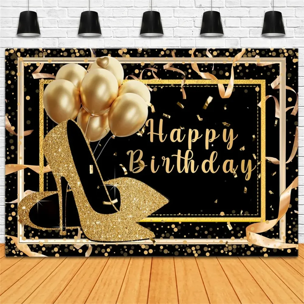 Toile de fond Ballon Anniversaire Taillé sur mesure Chaussures Dorées BRR12-58