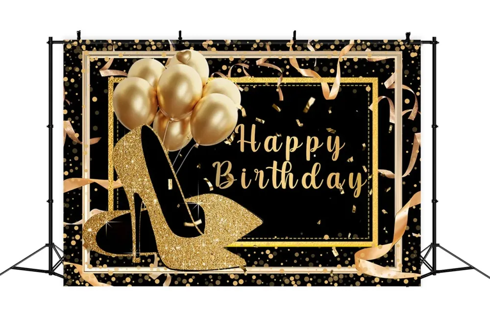 Toile de fond Ballon Anniversaire Taillé sur mesure Chaussures Dorées BRR12-58