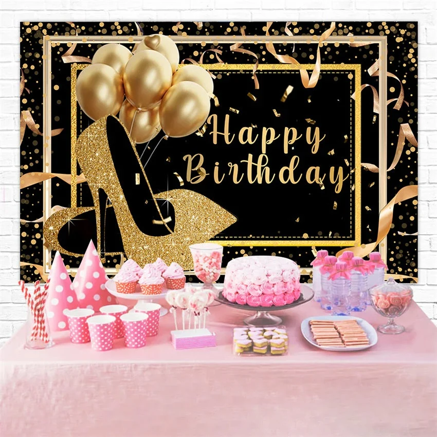 Toile de fond Ballon Anniversaire Taillé sur mesure Chaussures Dorées BRR12-58