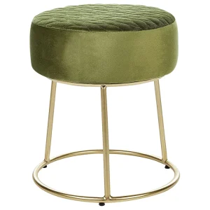 En velours Footstool Olive Green DELCO