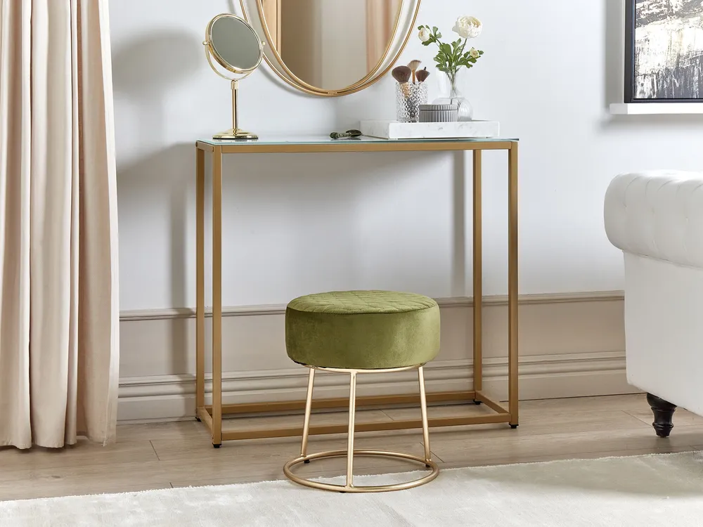En velours Footstool Olive Green DELCO