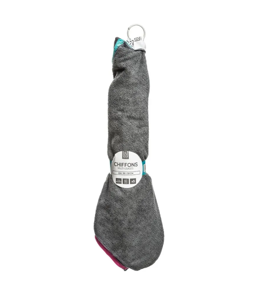 Outil mécanique LOT DE 5 CHIFFONS GRIS/BLEU/ROSE 38X38