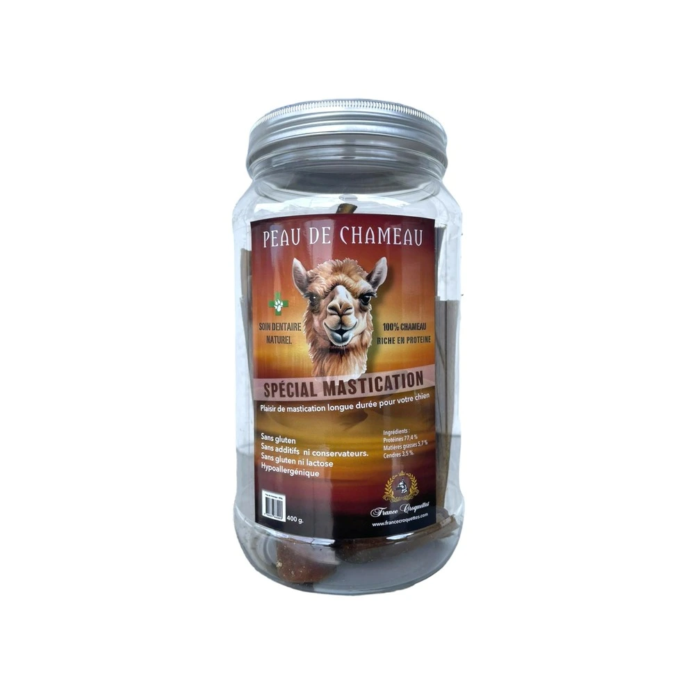 Peau de chameau 1kg (mastication longue/hypoallergenique) friandise pour chien - france croquettes
