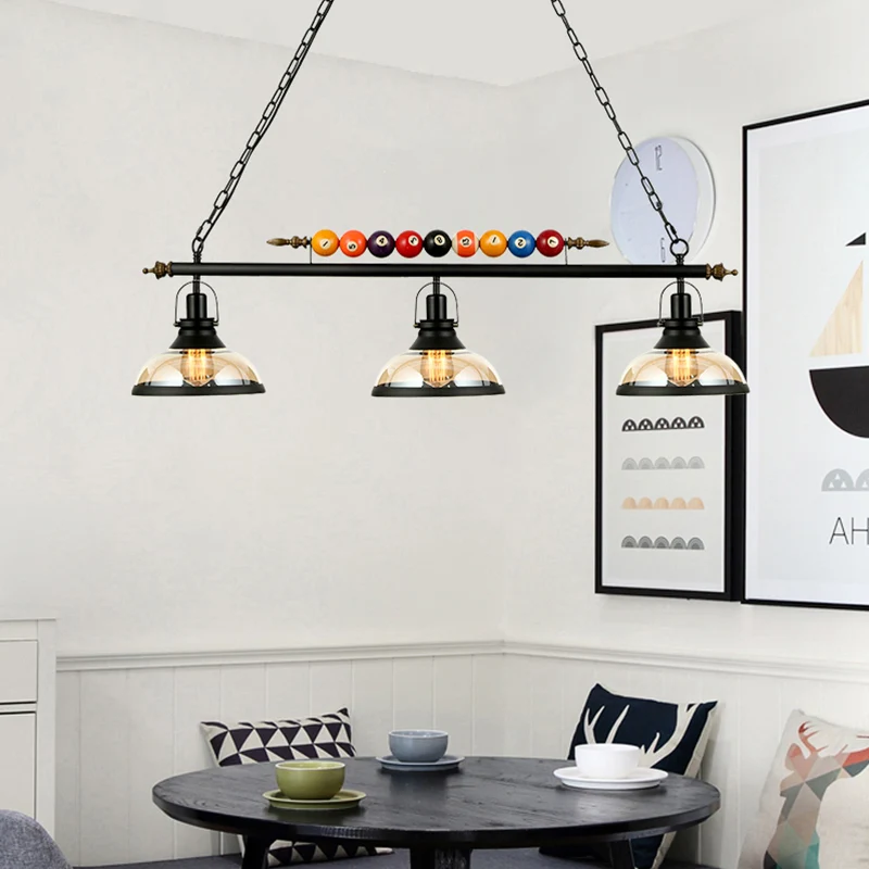 Kit de suspension rustique à 2/3 lumières en forme d'île noire en verre diaphane avec boules multicolores