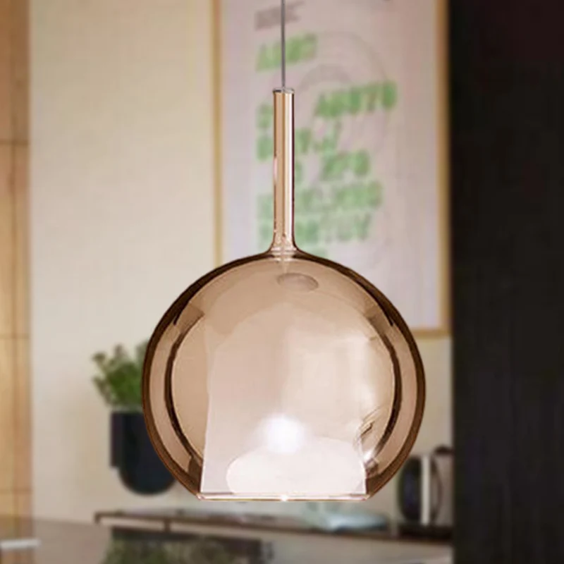 Luminaire suspendu globe contemporain en verre cognac, kit d'éclairage suspendu à 1 lumière pour salle à manger, 6"/8"/10"...