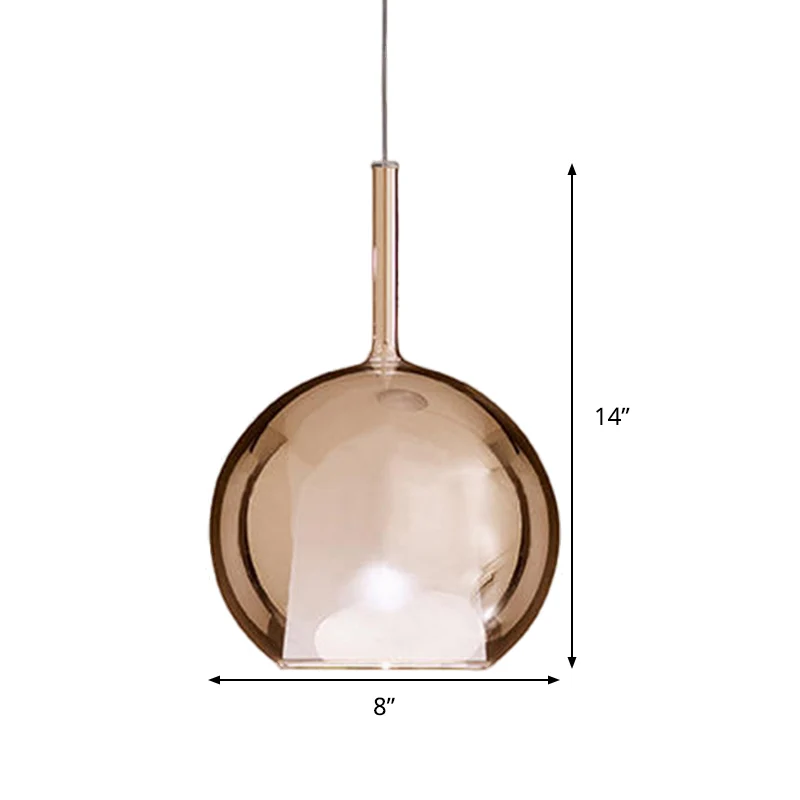 Luminaire suspendu globe contemporain en verre cognac, kit d'éclairage suspendu à 1 lumière pour salle à manger, 6"/8"/10"...