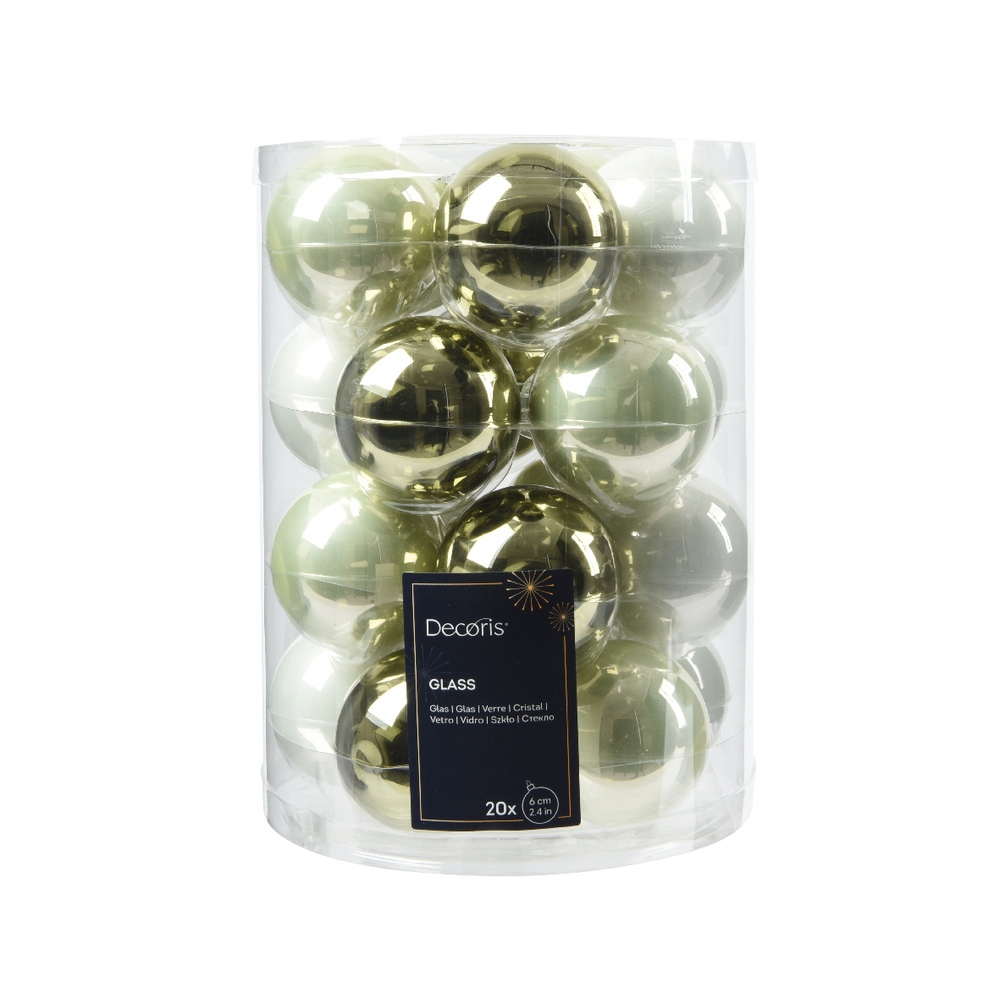 20 boules de Noël en verre brillant, coloris vert et blanc - D.6cm