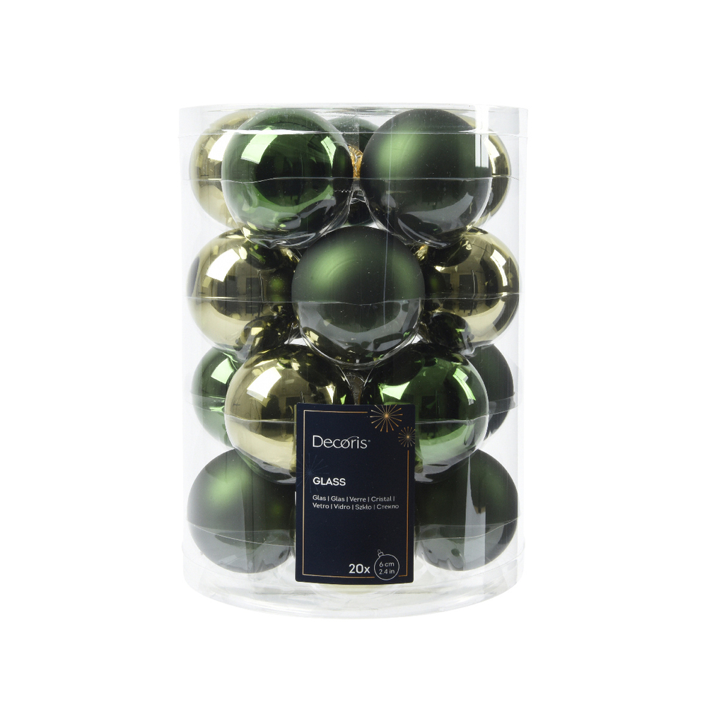 20 boules de Noël en verre mat et brillant, coloris vert - D.6cm